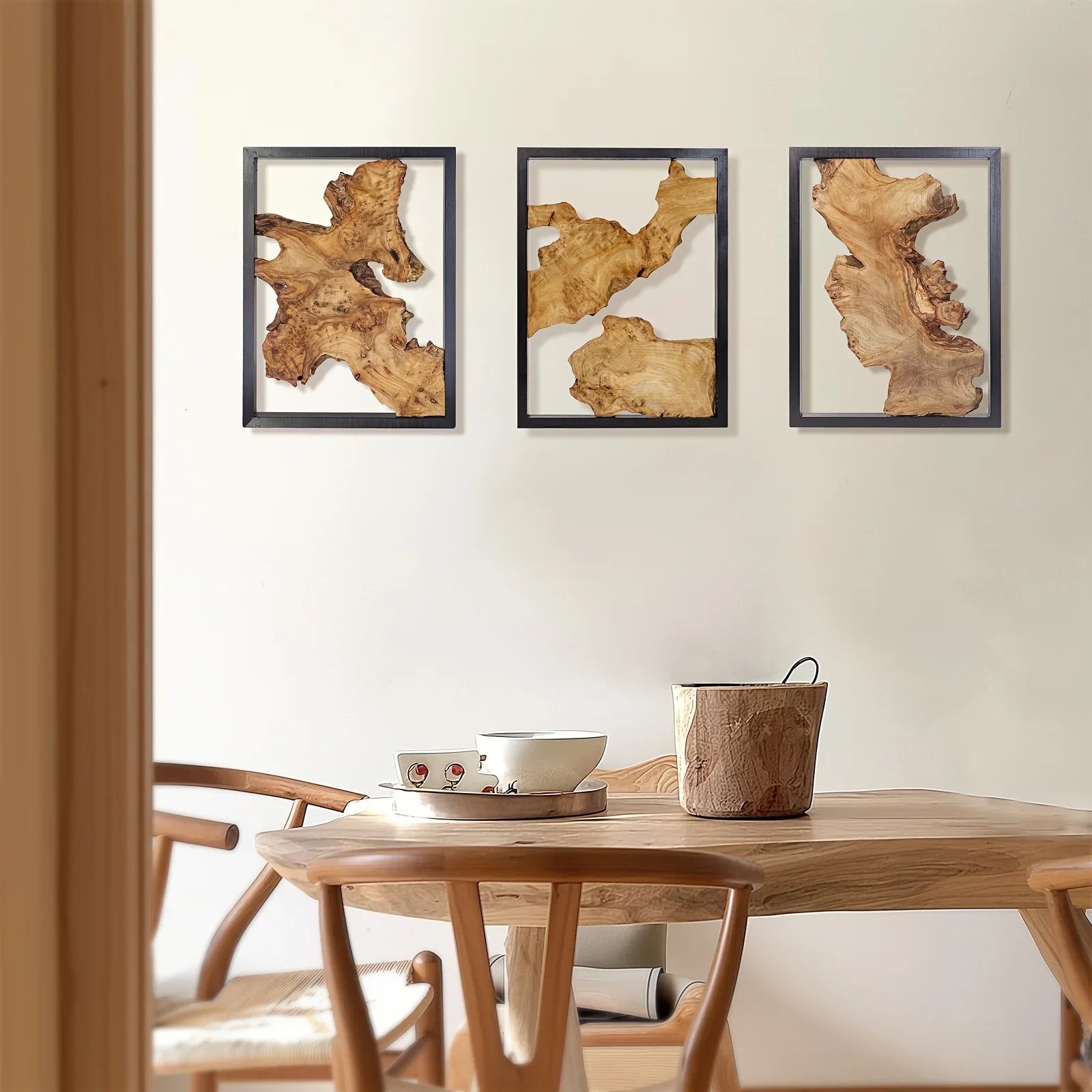 Wood Wall Decor, Handmade Natural Wood Panels with Unique Hanging Style, front view - House Of Avana
