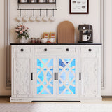 White cabinet with decorative glass doors in a home setting