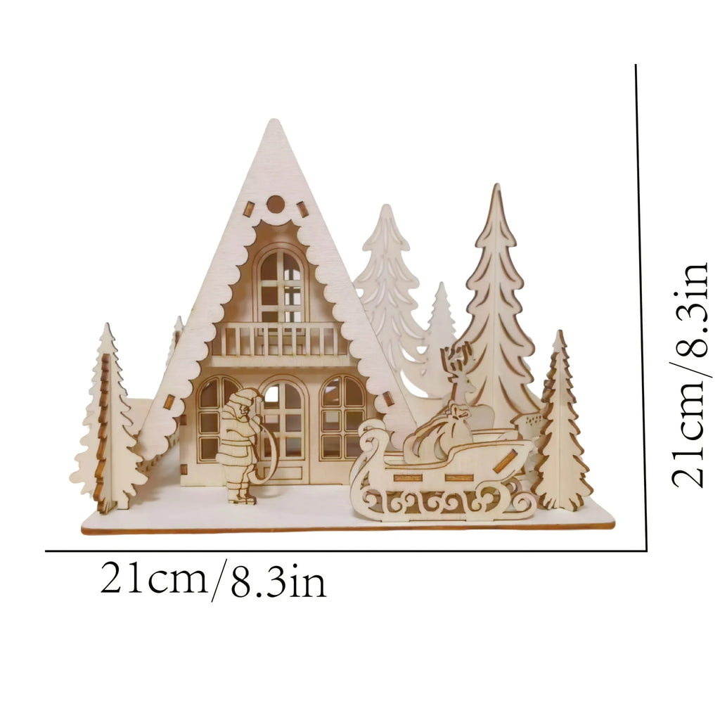 3D Laser-Cut Wooden Christmas House Decoration - Traditional Style Tabletop Ornament with Santa Claus, Reindeer Sleigh & Pine Trees Scene, Perfect for Holiday Home, Mantel, and Party Decor, Christmas Decorations, Christma Vil House Of Avana [[SKU:HOA-SCU-235]]