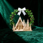 3D Laser-Cut Wooden Christmas House Decoration - Traditional Style Tabletop Ornament with Santa Claus, Reindeer Sleigh & Pine Trees Scene, Perfect for Holiday Home, Mantel, and Party Decor, Christmas Decorations, Christma Vil House Of Avana [[SKU:HOA-SCU-235]]