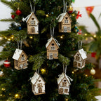 6pcs Wooden Brown & White 3D Hanging House Ornaments with Windows - Festive Christmas Tree Decorations, Perfect for Wedding, Valentine'S Day, Thanksgiving House Of Avana [[SKU:HOA-SCU-234]]