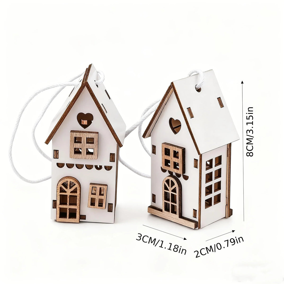 6pcs Wooden Brown & White 3D Hanging House Ornaments with Windows - Festive Christmas Tree Decorations, Perfect for Wedding, Valentine'S Day, Thanksgiving House Of Avana [[SKU:HOA-SCU-234]]