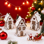 6pcs Wooden Brown & White 3D Hanging House Ornaments with Windows - Festive Christmas Tree Decorations, Perfect for Wedding, Valentine'S Day, Thanksgiving House Of Avana [[SKU:HOA-SCU-234]]