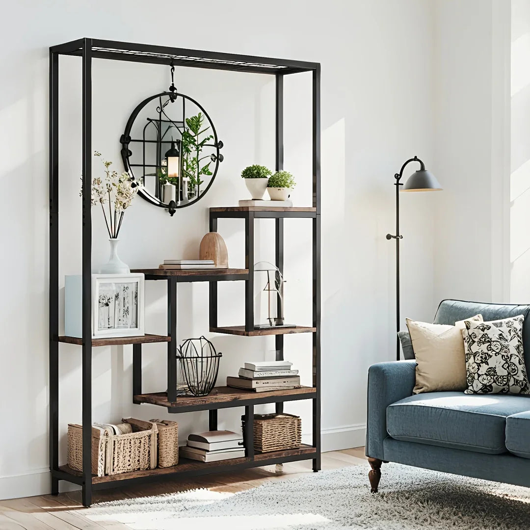 70.9 Wooden Corner Bookshelf Inch Tall 5-tier Wooden Plant Stand with Hanging Hooks - Large Indoor Plant... - House Of Avana [[SKU:HOA-BOK-003]]