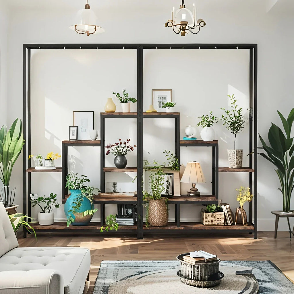 70.9 Wooden Corner Bookshelf Inch Tall 5-tier Wooden Plant Stand with Hanging Hooks - Large Indoor Plant... - House Of Avana [[SKU:HOA-BOK-003]]
