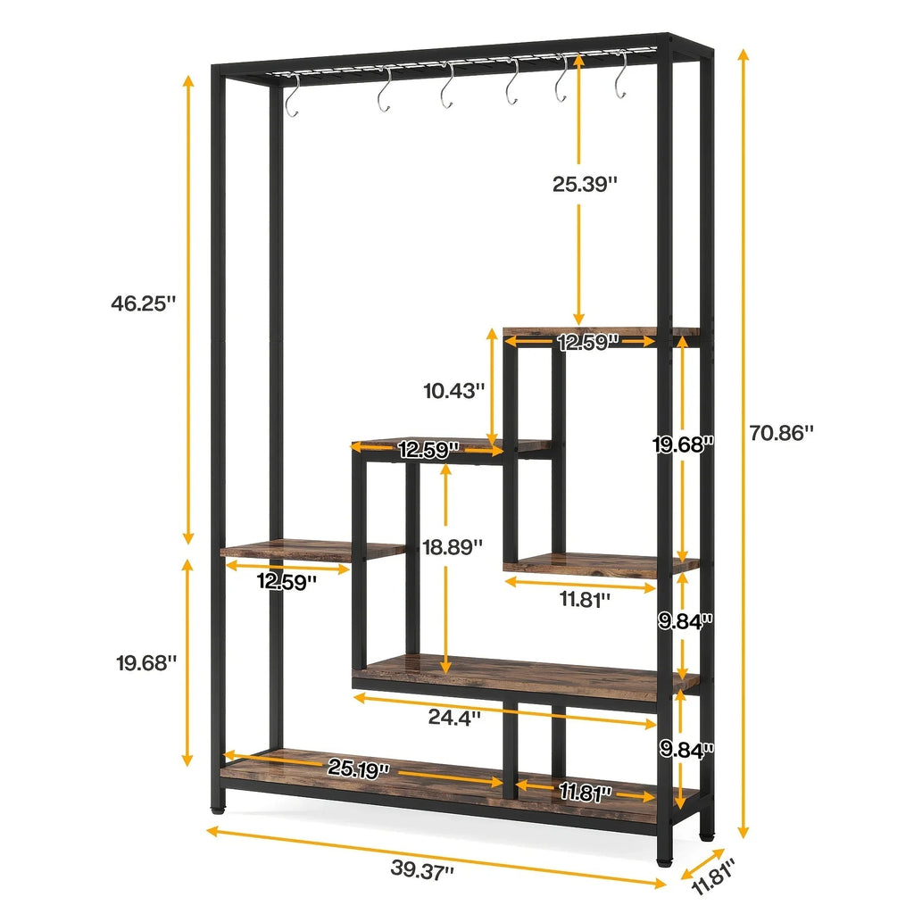 70.9 Wooden Corner Bookshelf Inch Tall 5-tier Wooden Plant Stand with Hanging Hooks - Large Indoor Plant... - House Of Avana [[SKU:HOA-BOK-003]]