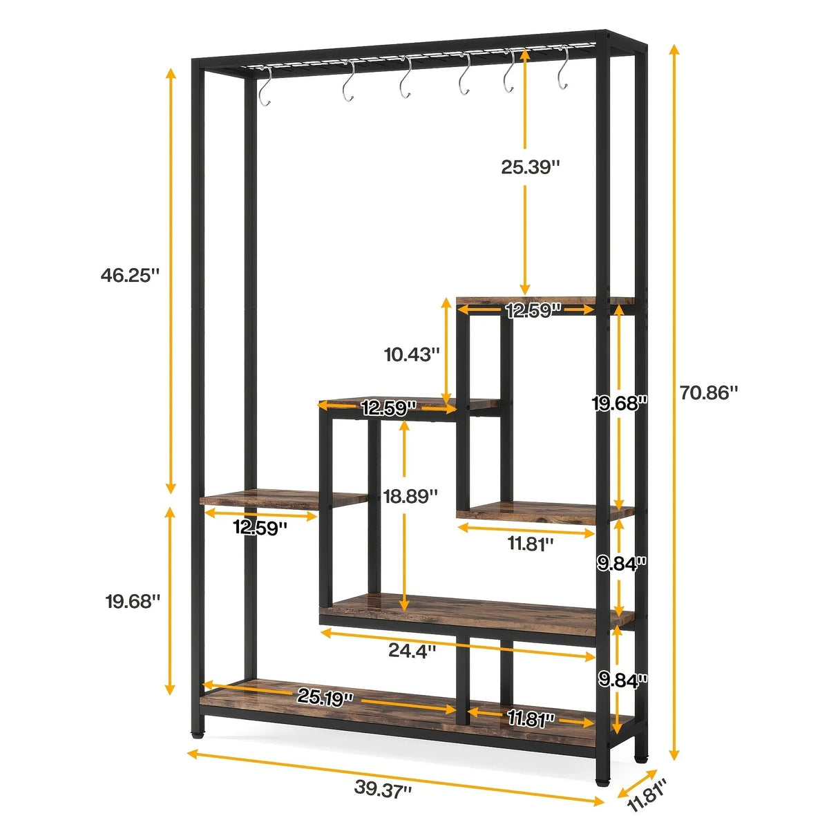 70.9 Wooden Corner Bookshelf Inch Tall 5-tier Wooden Plant Stand with Hanging Hooks - Large Indoor Plant... - House Of Avana [[SKU:HOA-BOK-003]]
