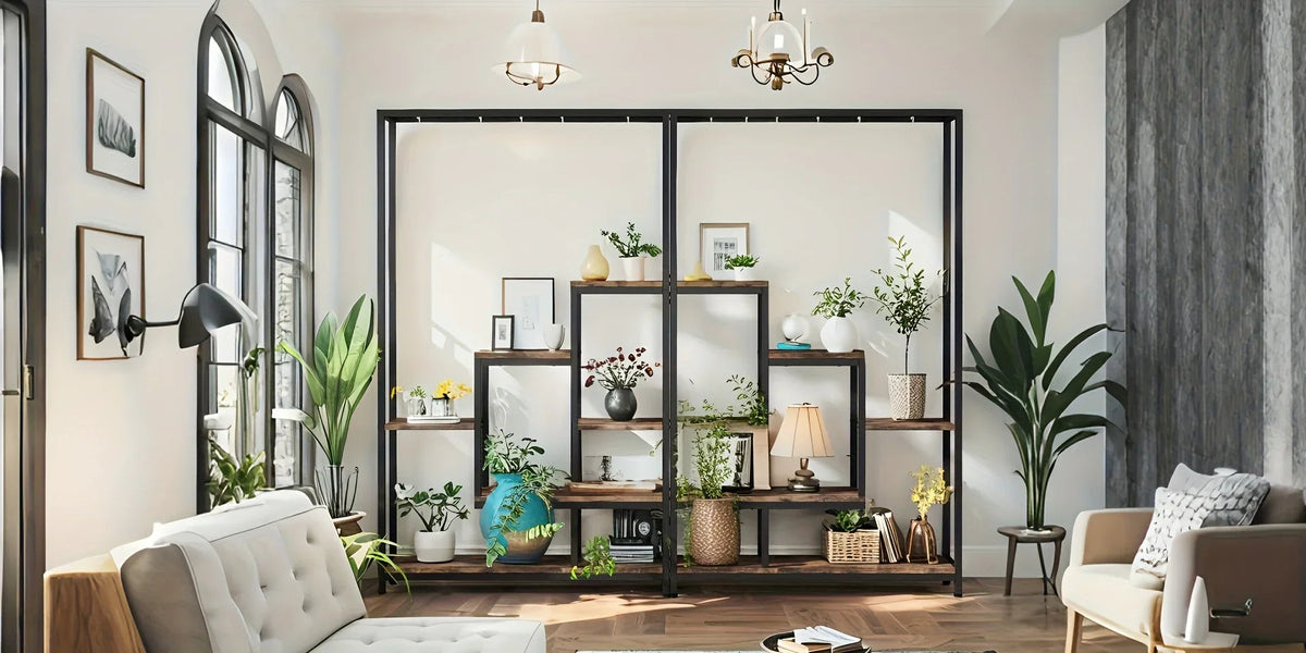 70.9 Wooden Corner Bookshelf Inch Tall 5-tier Wooden Plant Stand with Hanging Hooks - Large Indoor Plant... - House Of Avana [[SKU:HOA-BOK-003]]