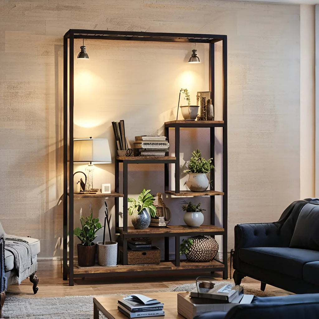 70.9 Wooden Corner Bookshelf Inch Tall 5-tier Wooden Plant Stand with Hanging Hooks - Large Indoor Plant... - House Of Avana [[SKU:HOA-BOK-003]]