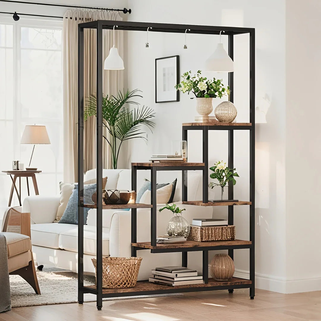 70.9 Wooden Corner Bookshelf Inch Tall 5-tier Wooden Plant Stand with Hanging Hooks - Large Indoor Plant... - House Of Avana [[SKU:HOA-BOK-003]]