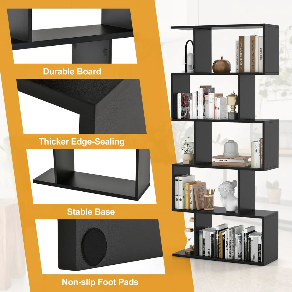 5-tier S-shaped Geometric Bookshelf - House Of Avana [[SKU:HOA-BOK-016]]