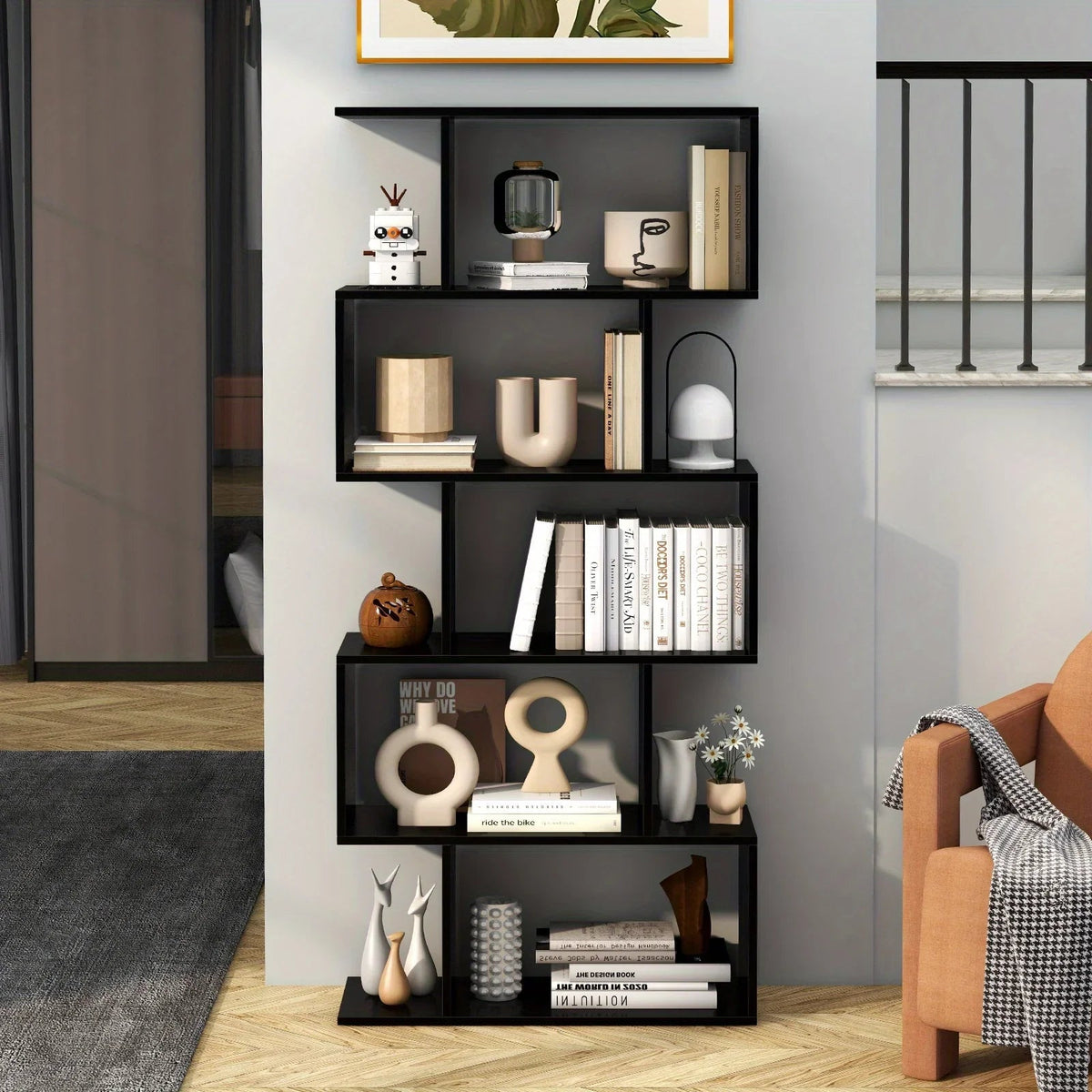 5-tier S-shaped Geometric Bookshelf - House Of Avana [[SKU:HOA-BOK-016]]