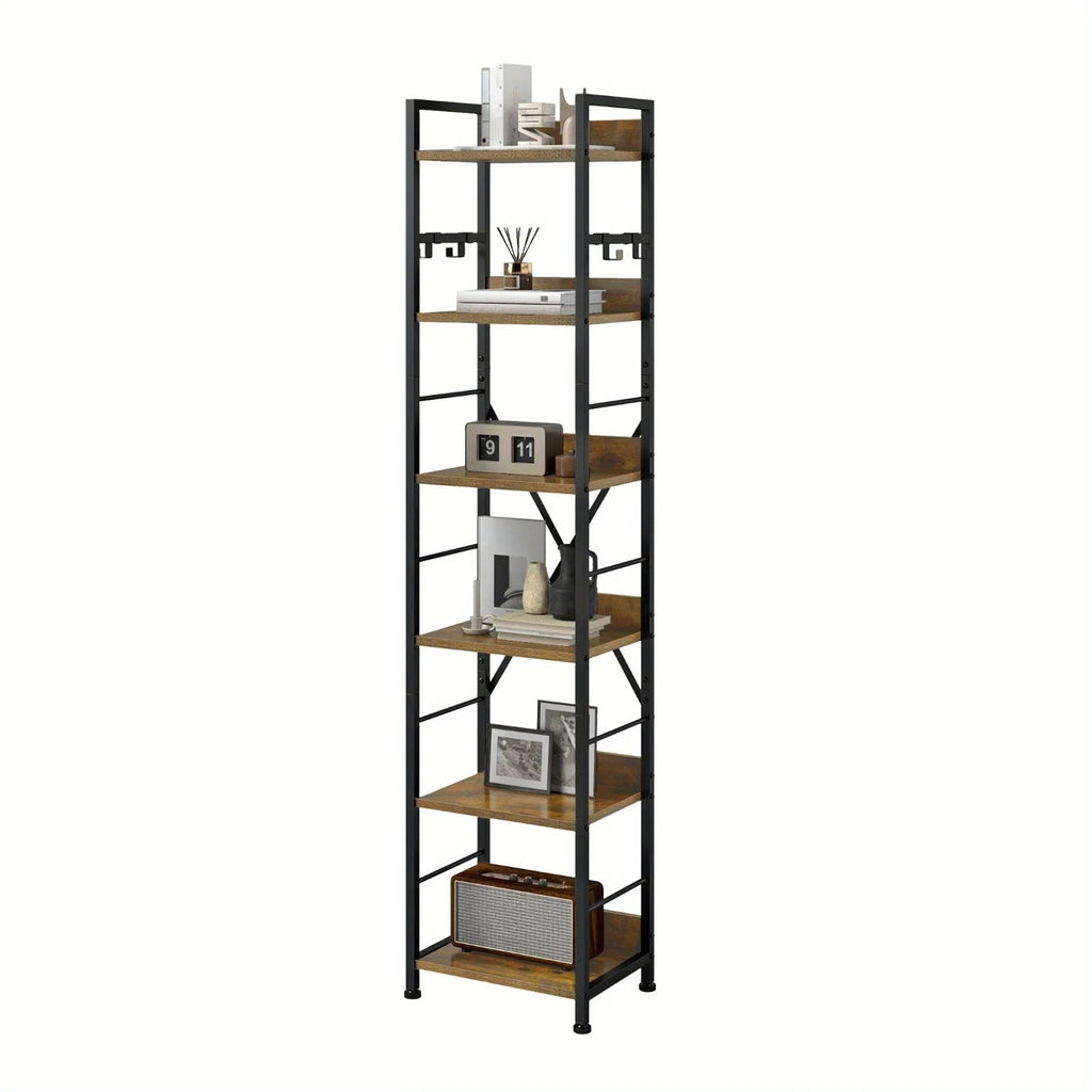 Brown 6-tier Bookshelf with Hooks - House Of Avana [[SKU:HOA-BOK-024]]