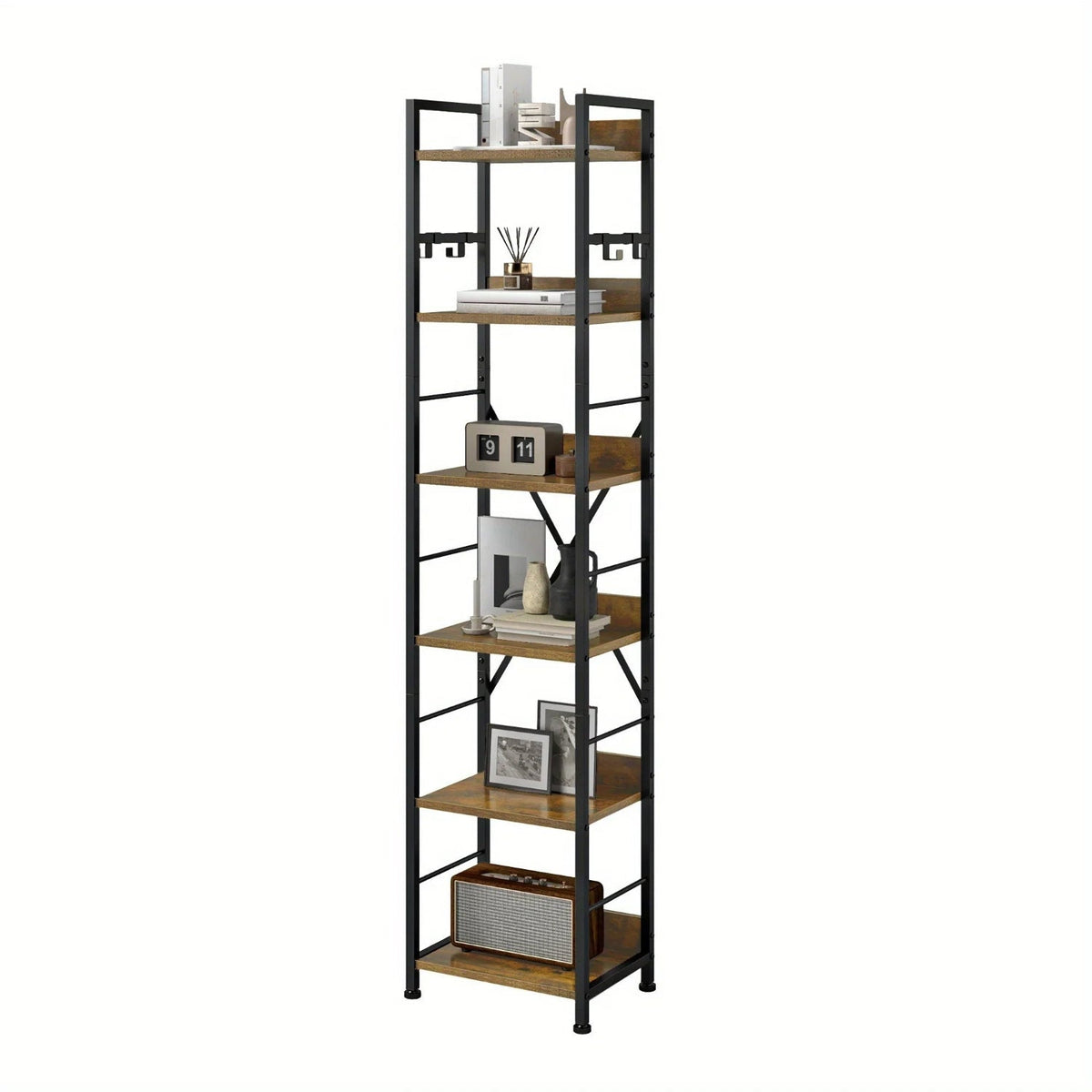 Brown 6-tier Bookshelf with Hooks - House Of Avana [[SKU:HOA-BOK-024]]