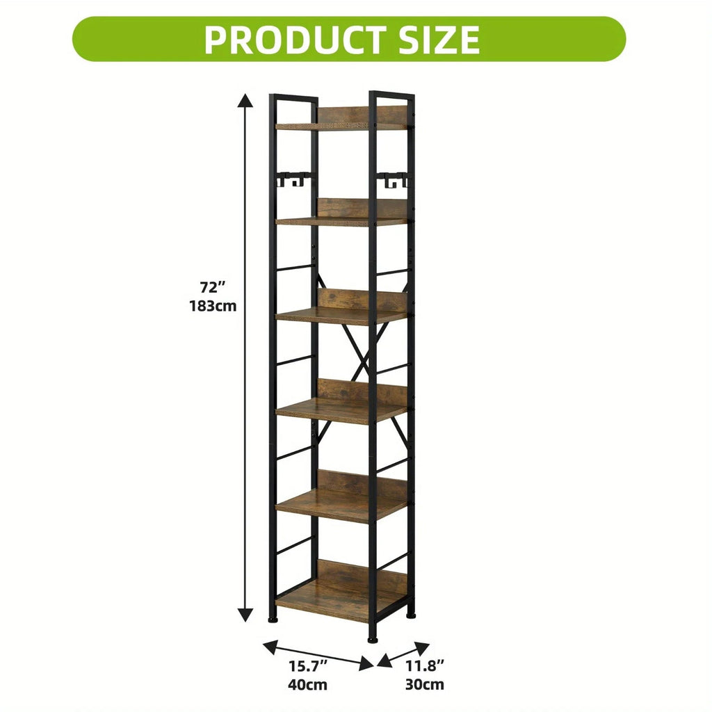 Brown 6-tier Bookshelf with Hooks - House Of Avana [[SKU:HOA-BOK-024]]
