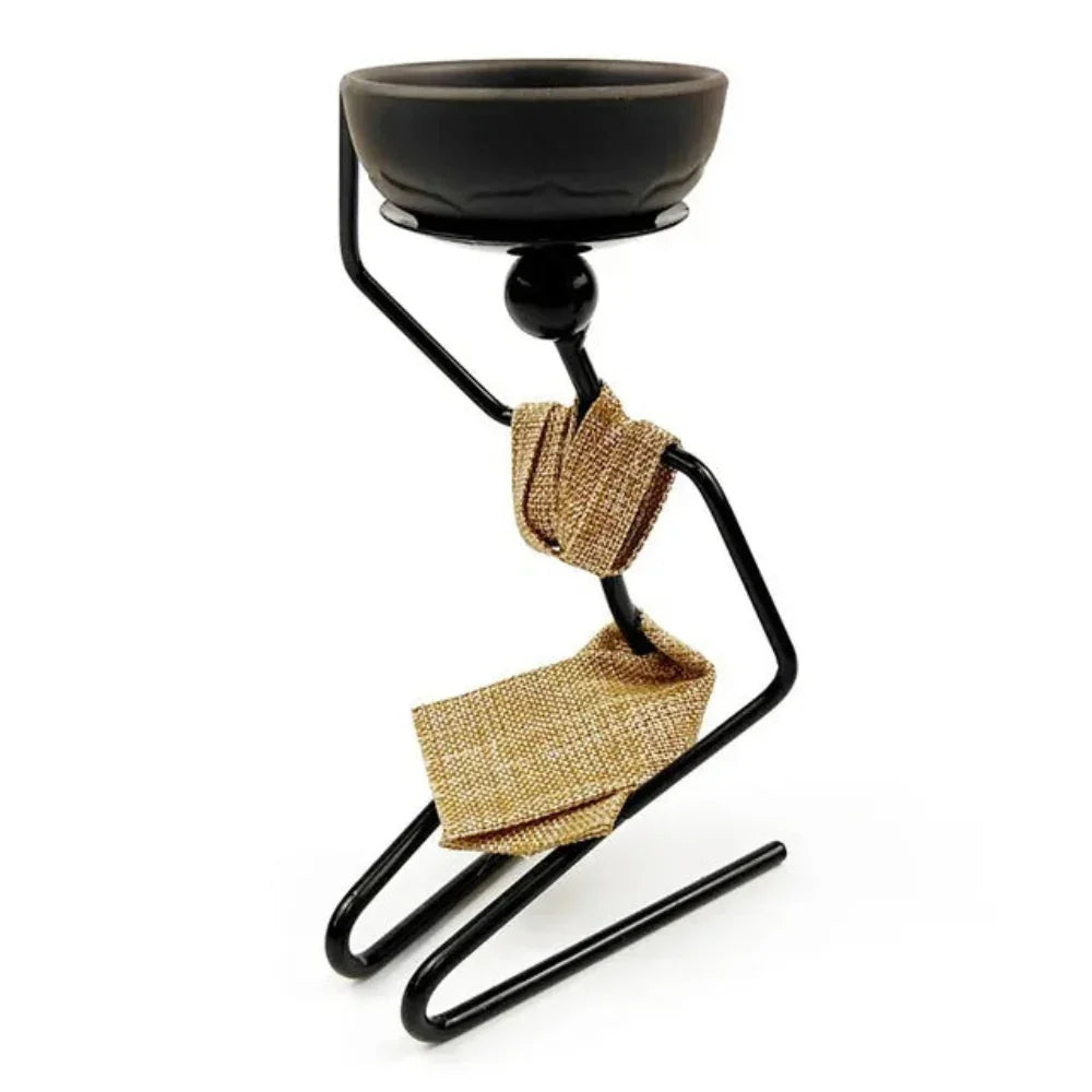 Black metal candle holder with woven burlap accents decorative stick for wooden home decor cozy atmosphere