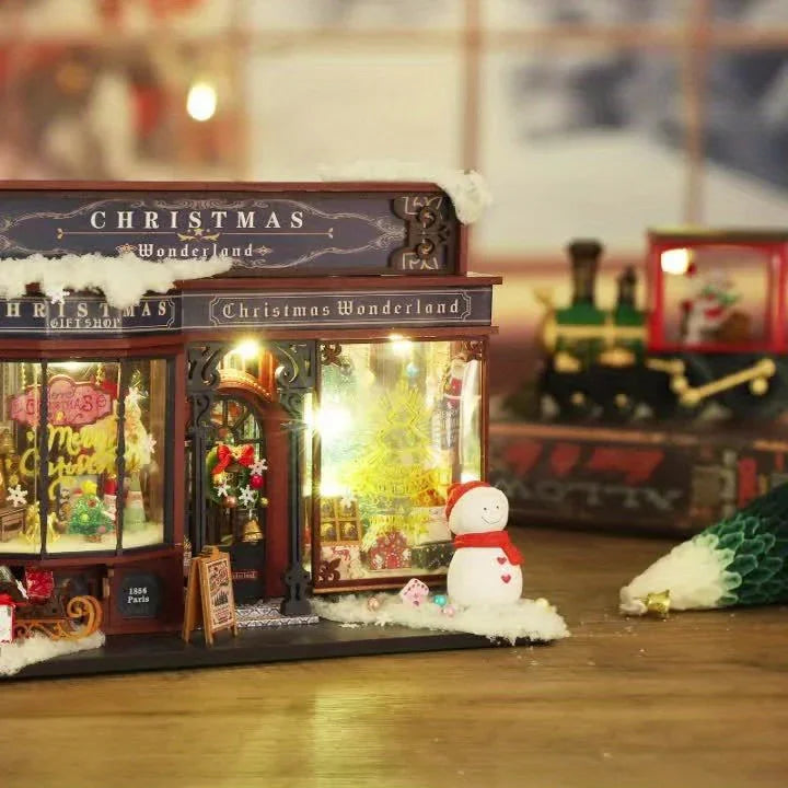 [Christmas Wooden House] QIAOLEXING Mini DIY Christmas Wooden House Kit | Handcrafted Model with Festive Furniture, Ideal for Collectible Home & Desktop Decor - Perfect Gift for Christmas, Thanksgiving & Birthdays, Christmas House Of Avana [[SKU:HOA-XMS-041]]