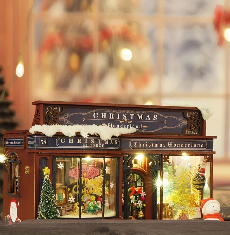 [Christmas Wooden House] QIAOLEXING Mini DIY Christmas Wooden House Kit | Handcrafted Model with Festive Furniture, Ideal for Collectible Home & Desktop Decor - Perfect Gift for Christmas, Thanksgiving & Birthdays, Christmas House Of Avana [[SKU:HOA-XMS-041]]