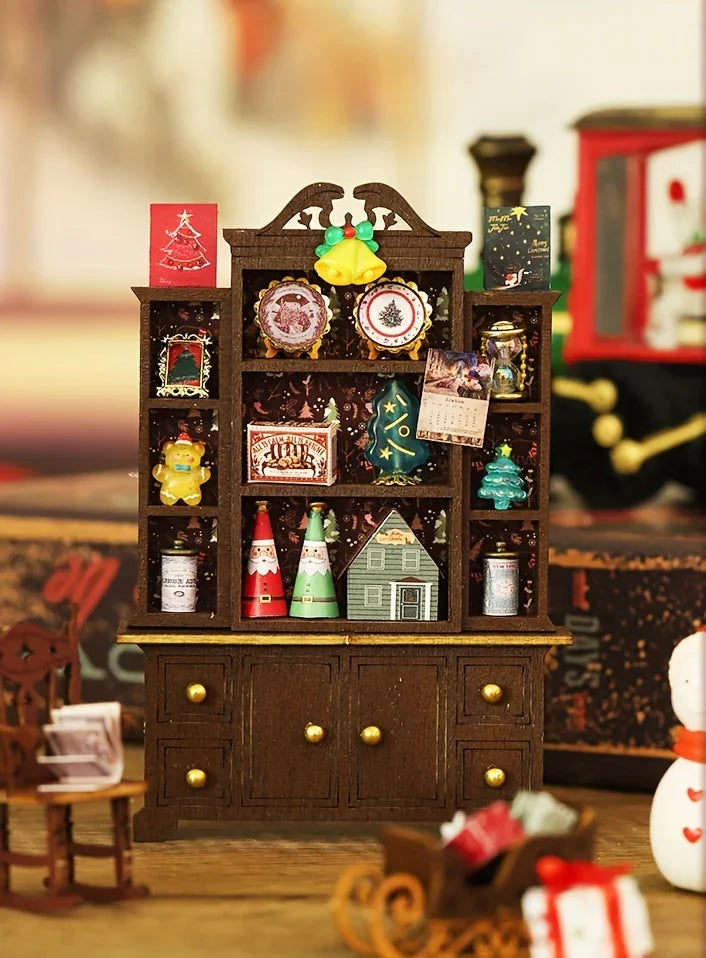 [Christmas Wooden House] QIAOLEXING Mini DIY Christmas Wooden House Kit | Handcrafted Model with Festive Furniture, Ideal for Collectible Home & Desktop Decor - Perfect Gift for Christmas, Thanksgiving & Birthdays, Christmas House Of Avana [[SKU:HOA-XMS-041]]