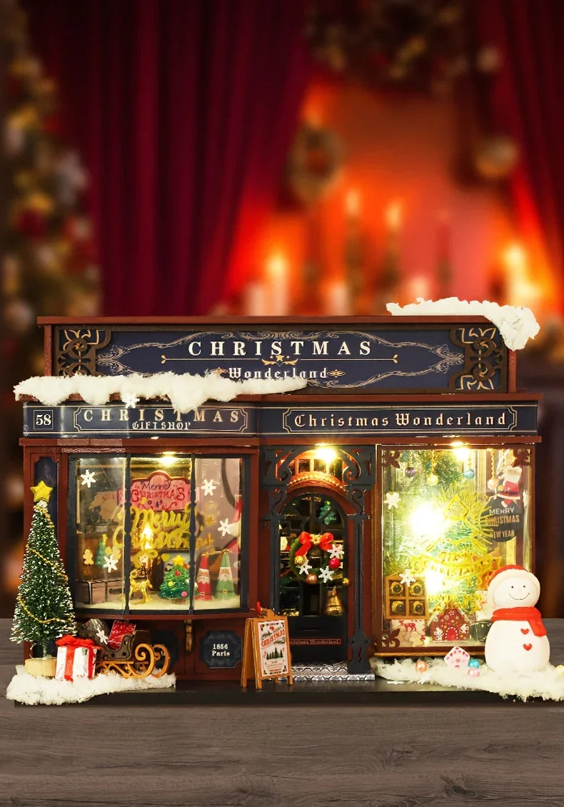 [Christmas Wooden House] QIAOLEXING Mini DIY Christmas Wooden House Kit | Handcrafted Model with Festive Furniture, Ideal for Collectible Home & Desktop Decor - Perfect Gift for Christmas, Thanksgiving & Birthdays, Christmas House Of Avana [[SKU:HOA-XMS-041]]