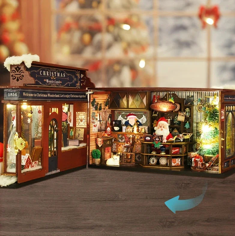 [Christmas Wooden House] QIAOLEXING Mini DIY Christmas Wooden House Kit | Handcrafted Model with Festive Furniture, Ideal for Collectible Home & Desktop Decor - Perfect Gift for Christmas, Thanksgiving & Birthdays, Christmas House Of Avana [[SKU:HOA-XMS-041]]