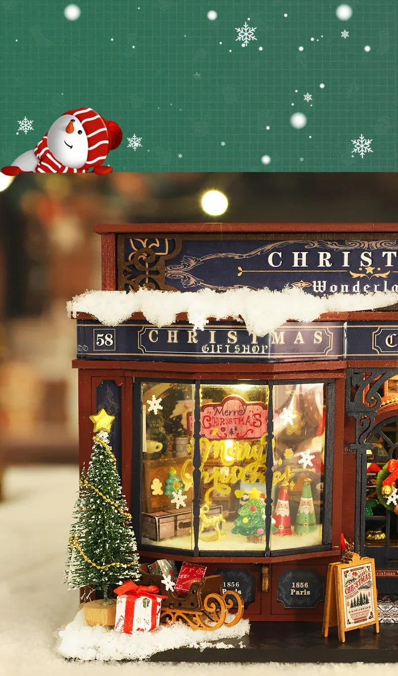 [Christmas Wooden House] QIAOLEXING Mini DIY Christmas Wooden House Kit | Handcrafted Model with Festive Furniture, Ideal for Collectible Home & Desktop Decor - Perfect Gift for Christmas, Thanksgiving & Birthdays, Christmas House Of Avana [[SKU:HOA-XMS-041]]