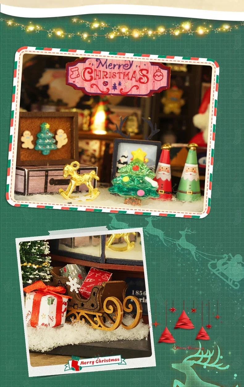 [Christmas Wooden House] QIAOLEXING Mini DIY Christmas Wooden House Kit | Handcrafted Model with Festive Furniture, Ideal for Collectible Home & Desktop Decor - Perfect Gift for Christmas, Thanksgiving & Birthdays, Christmas House Of Avana [[SKU:HOA-XMS-041]]