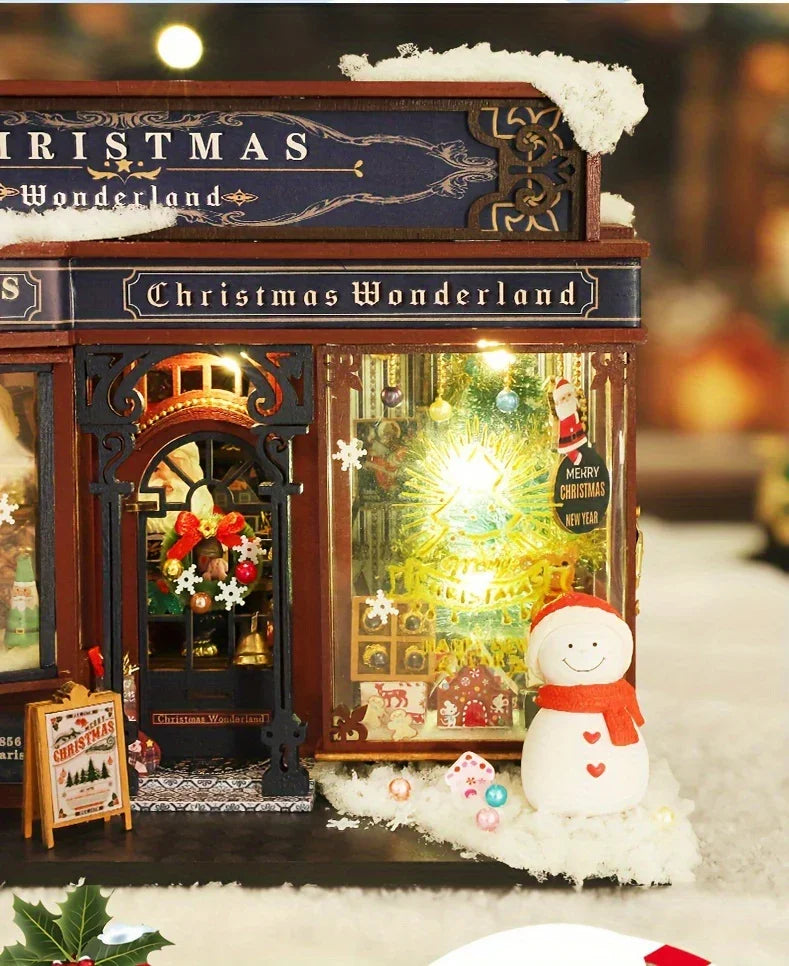 [Christmas Wooden House] QIAOLEXING Mini DIY Christmas Wooden House Kit | Handcrafted Model with Festive Furniture, Ideal for Collectible Home & Desktop Decor - Perfect Gift for Christmas, Thanksgiving & Birthdays, Christmas House Of Avana [[SKU:HOA-XMS-041]]