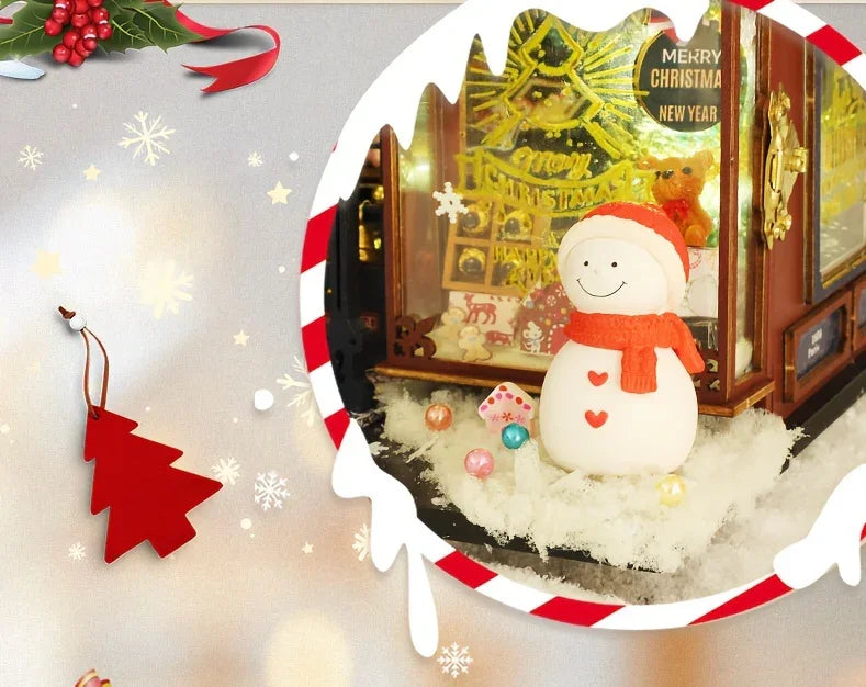 [Christmas Wooden House] QIAOLEXING Mini DIY Christmas Wooden House Kit | Handcrafted Model with Festive Furniture, Ideal for Collectible Home & Desktop Decor - Perfect Gift for Christmas, Thanksgiving & Birthdays, Christmas House Of Avana