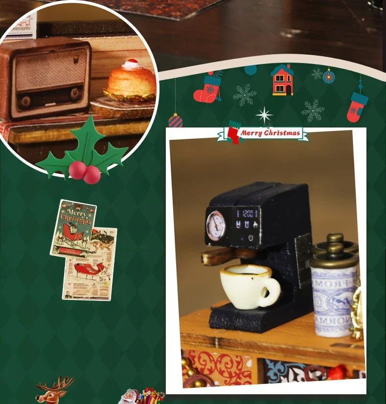 [Christmas Wooden House] QIAOLEXING Mini DIY Christmas Wooden House Kit | Handcrafted Model with Festive Furniture, Ideal for Collectible Home & Desktop Decor - Perfect Gift for Christmas, Thanksgiving & Birthdays, Christmas House Of Avana [[SKU:HOA-XMS-041]]