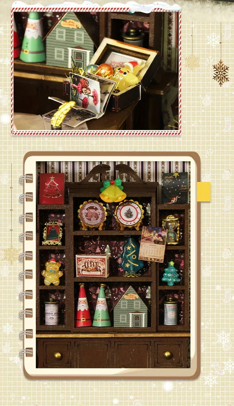[Christmas Wooden House] QIAOLEXING Mini DIY Christmas Wooden House Kit | Handcrafted Model with Festive Furniture, Ideal for Collectible Home & Desktop Decor - Perfect Gift for Christmas, Thanksgiving & Birthdays, Christmas House Of Avana [[SKU:HOA-XMS-041]]