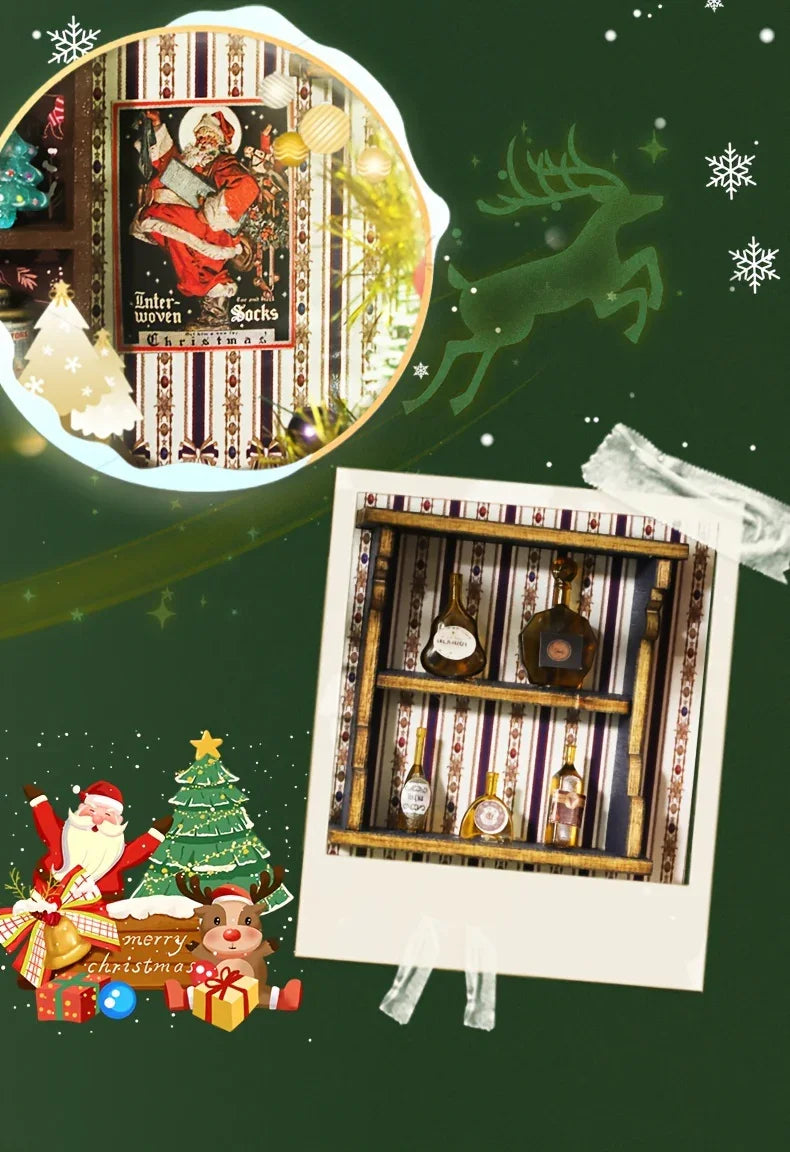 [Christmas Wooden House] QIAOLEXING Mini DIY Christmas Wooden House Kit | Handcrafted Model with Festive Furniture, Ideal for Collectible Home & Desktop Decor - Perfect Gift for Christmas, Thanksgiving & Birthdays, Christmas House Of Avana [[SKU:HOA-XMS-041]]