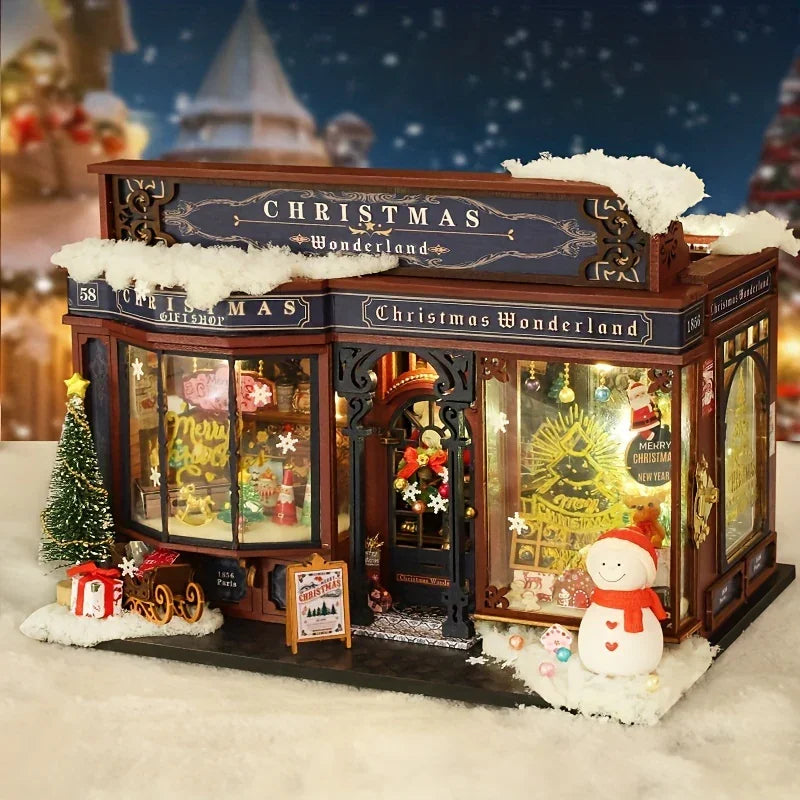 [Christmas Wooden House] QIAOLEXING Mini DIY Christmas Wooden House Kit | Handcrafted Model with Festive Furniture, Ideal for Collectible Home & Desktop Decor - Perfect Gift for Christmas, Thanksgiving & Birthdays, Christmas House Of Avana [[SKU:HOA-XMS-041]]