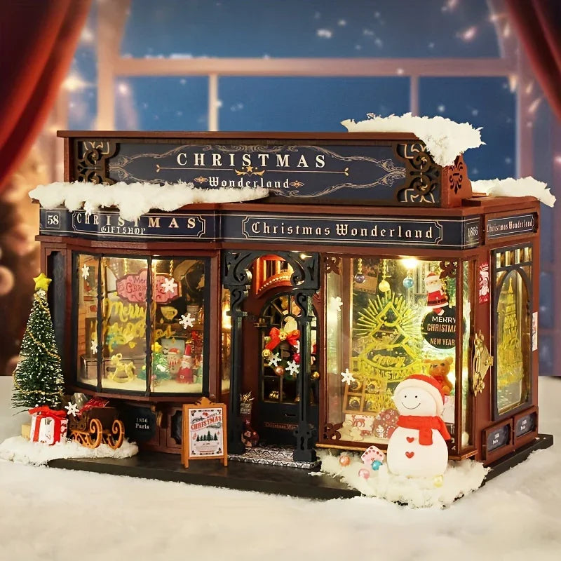 [Christmas Wooden House] QIAOLEXING Mini DIY Christmas Wooden House Kit | Handcrafted Model with Festive Furniture, Ideal for Collectible Home & Desktop Decor - Perfect Gift for Christmas, Thanksgiving & Birthdays, Christmas House Of Avana [[SKU:HOA-XMS-041]]