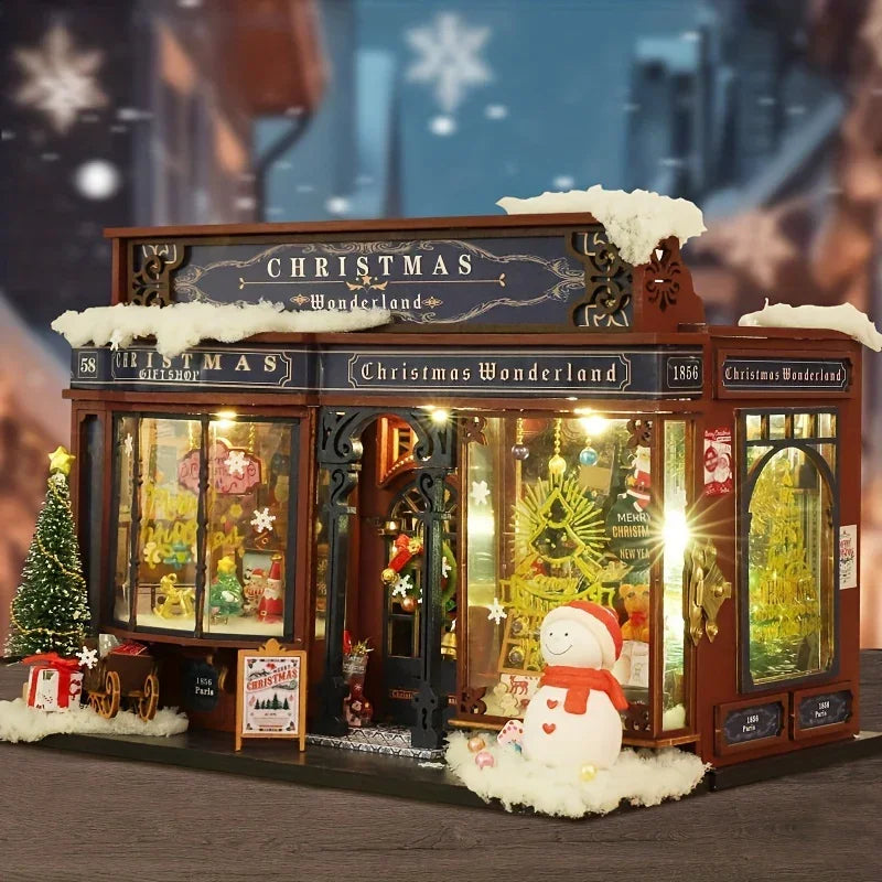 [Christmas Wooden House] QIAOLEXING Mini DIY Christmas Wooden House Kit | Handcrafted Model with Festive Furniture, Ideal for Collectible Home & Desktop Decor - Perfect Gift for Christmas, Thanksgiving & Birthdays, Christmas House Of Avana