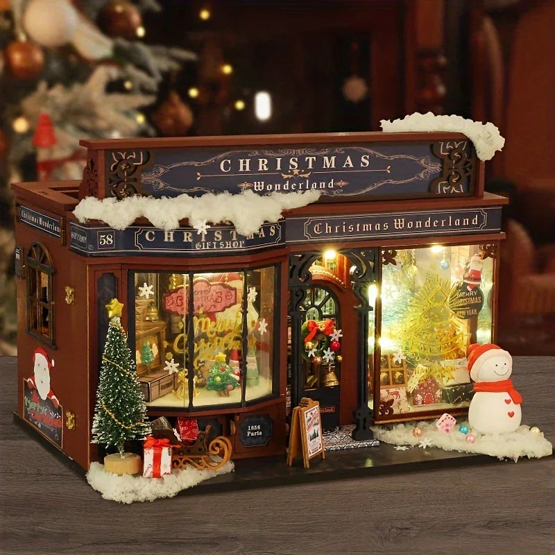 [Christmas Wooden House] QIAOLEXING Mini DIY Christmas Wooden House Kit | Handcrafted Model with Festive Furniture, Ideal for Collectible Home & Desktop Decor - Perfect Gift for Christmas, Thanksgiving & Birthdays, Christmas House Of Avana [[SKU:HOA-XMS-041]]