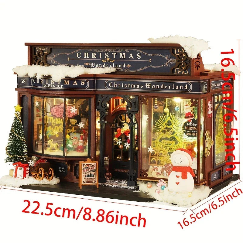 [Christmas Wooden House] QIAOLEXING Mini DIY Christmas Wooden House Kit | Handcrafted Model with Festive Furniture, Ideal for Collectible Home & Desktop Decor - Perfect Gift for Christmas, Thanksgiving & Birthdays, Christmas House Of Avana [[SKU:HOA-XMS-041]]