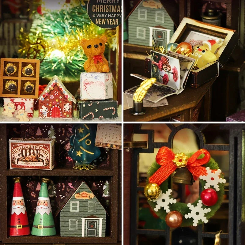 [Christmas Wooden House] QIAOLEXING Mini DIY Christmas Wooden House Kit | Handcrafted Model with Festive Furniture, Ideal for Collectible Home & Desktop Decor - Perfect Gift for Christmas, Thanksgiving & Birthdays, Christmas House Of Avana [[SKU:HOA-XMS-041]]