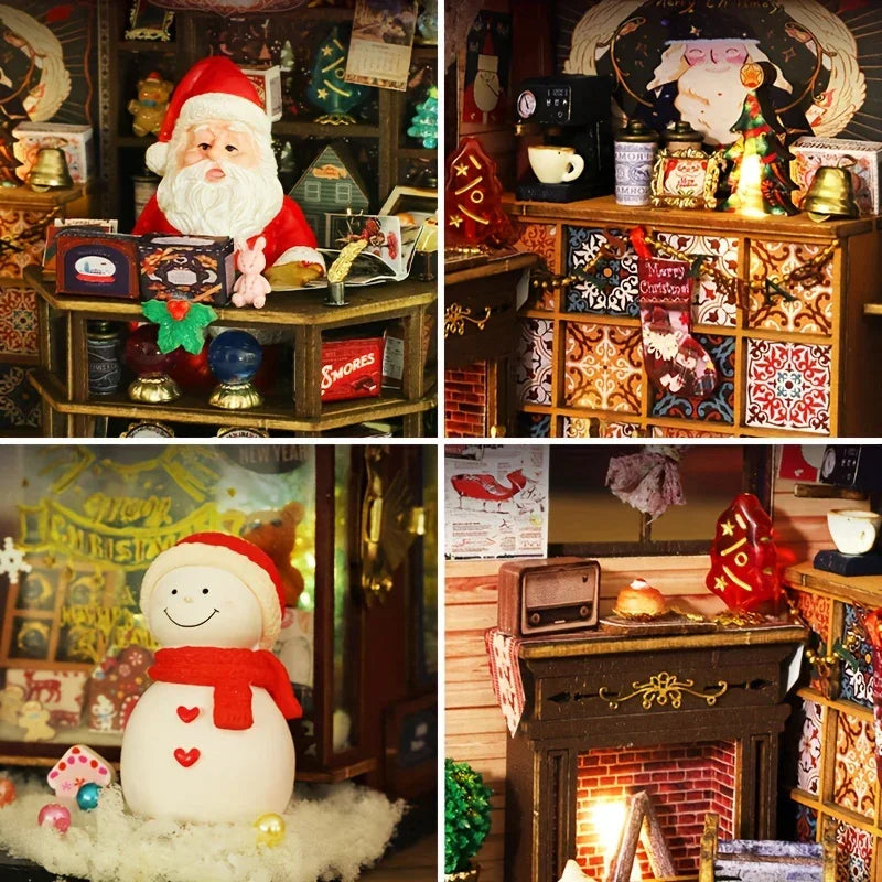 [Christmas Wooden House] QIAOLEXING Mini DIY Christmas Wooden House Kit | Handcrafted Model with Festive Furniture, Ideal for Collectible Home & Desktop Decor - Perfect Gift for Christmas, Thanksgiving & Birthdays, Christmas House Of Avana [[SKU:HOA-XMS-041]]