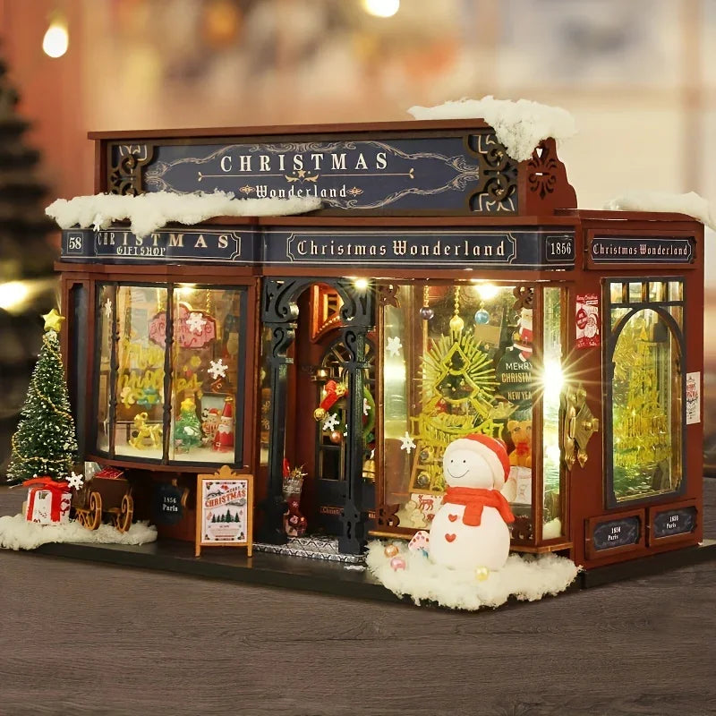 [Christmas Wooden House] QIAOLEXING Mini DIY Christmas Wooden House Kit | Handcrafted Model with Festive Furniture, Ideal for Collectible Home & Desktop Decor - Perfect Gift for Christmas, Thanksgiving & Birthdays, Christmas House Of Avana [[SKU:HOA-XMS-041]]