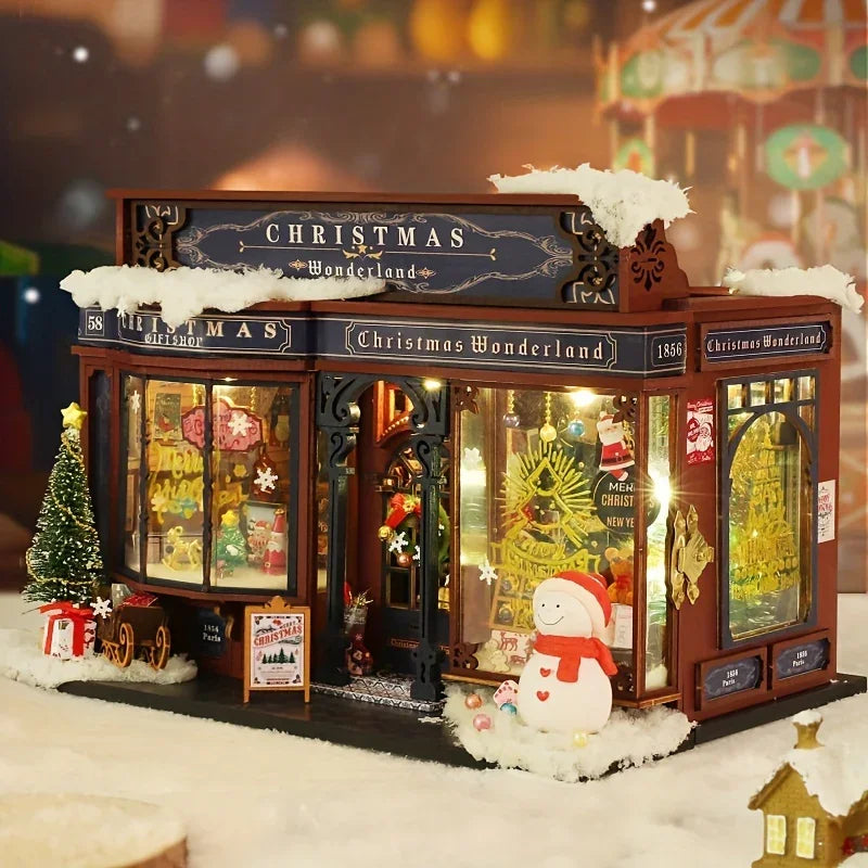 [Christmas Wooden House] QIAOLEXING Mini DIY Christmas Wooden House Kit | Handcrafted Model with Festive Furniture, Ideal for Collectible Home & Desktop Decor - Perfect Gift for Christmas, Thanksgiving & Birthdays, Christmas House Of Avana [[SKU:HOA-XMS-041]]