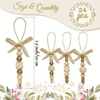 24pcs Bohemian Style Wooden Bead Christmas Tree Ornaments, Natural Wood Beads with Golden Beads and Bows - Farmhouse Style Hanging Decor for Wreaths, Holiday Trees, Floral Arrangements, Wedding Decor Accessories, Vintage Char House Of Avana