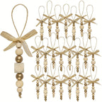 24pcs Bohemian Style Wooden Bead Christmas Tree Ornaments, Natural Wood Beads with Golden Beads and Bows - Farmhouse Style Hanging Decor for Wreaths, Holiday Trees, Floral Arrangements, Wedding Decor Accessories, Vintage Char House Of Avana
