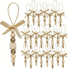 24pcs Bohemian Style Wooden Bead Christmas Tree Ornaments, Natural Wood Beads with Golden Beads and Bows - Farmhouse Style Hanging Decor for Wreaths, Holiday Trees, Floral Arrangements, Wedding Decor Accessories, Vintage Char House Of Avana