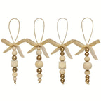 24pcs Bohemian Style Wooden Bead Christmas Tree Ornaments, Natural Wood Beads with Golden Beads and Bows - Farmhouse Style Hanging Decor for Wreaths, Holiday Trees, Floral Arrangements, Wedding Decor Accessories, Vintage Char House Of Avana