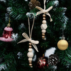 24pcs Bohemian Style Wooden Bead Christmas Tree Ornaments, Natural Wood Beads with Golden Beads and Bows - Farmhouse Style Hanging Decor for Wreaths, Holiday Trees, Floral Arrangements, Wedding Decor Accessories, Vintage Char House Of Avana