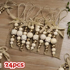 24pcs Bohemian Style Wooden Bead Christmas Tree Ornaments, Natural Wood Beads with Golden Beads and Bows - Farmhouse Style Hanging Decor for Wreaths, Holiday Trees, Floral Arrangements, Wedding Decor Accessories, Vintage Char House Of Avana [[SKU:HOA-XMS-027]]