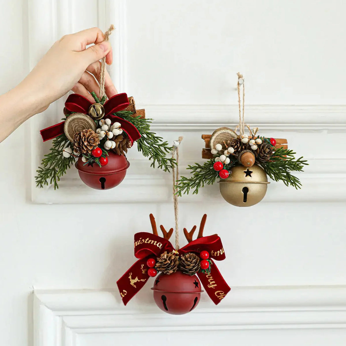 8 Sets Vintage Metal Christmas Bell Flower Ornaments – Versatile Hanging Decor with Red and Golden Accents, Durable Metal Christmas Tree Decorations, Suitable for Holiday Parties, Home and Garden, Christmas Decorations, Chr House Of Avana [[SKU:HOA-XMS-052]]