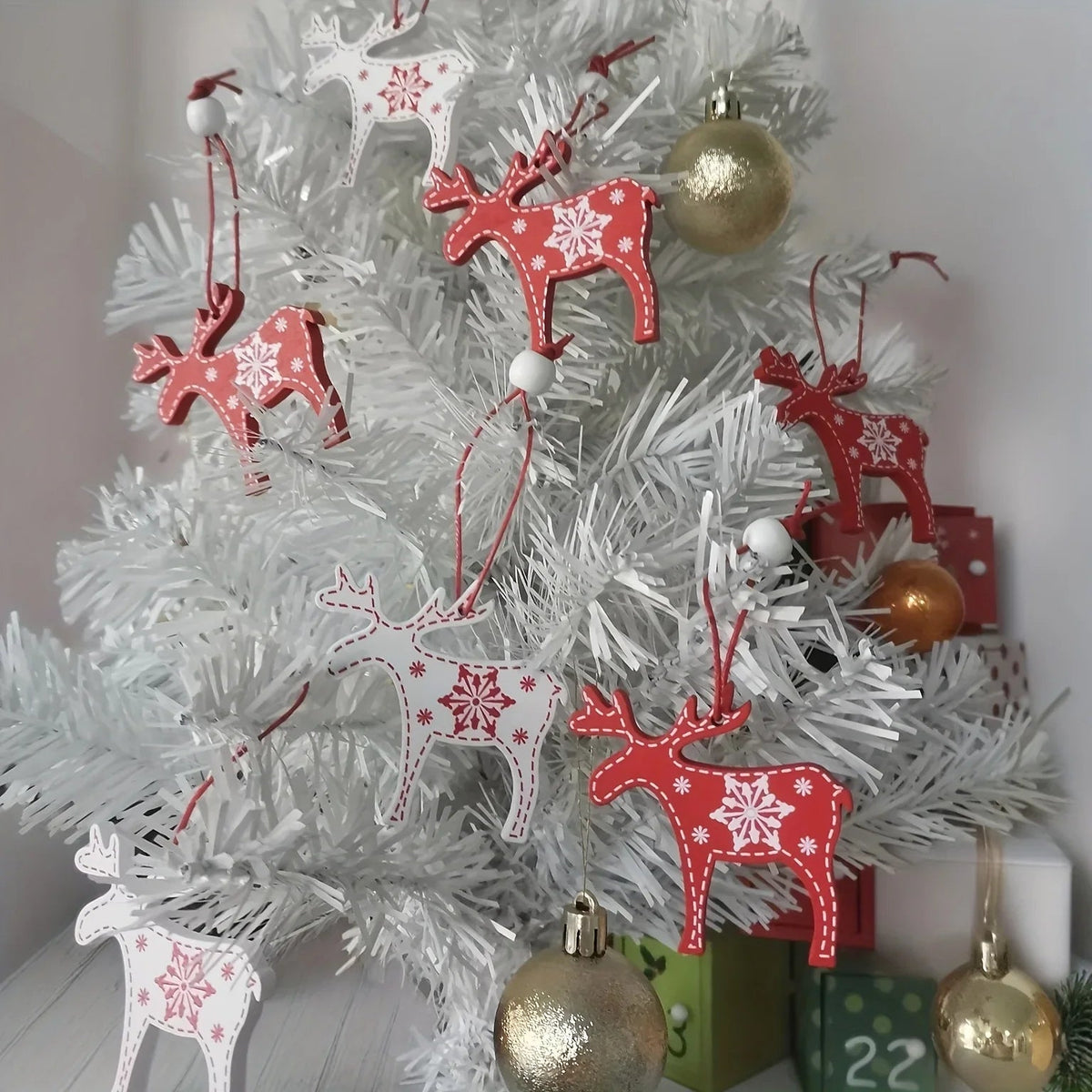 A box contains 12 wooden festive hanging decorations, Small cartoon shaped daily decoration, Perfect for Christmas Decorations, Patterned Christmas Tree Ornaments, Great for Family Holiday Carnival Parties House Of Avana [[SKU:HOA-SCU-238]]