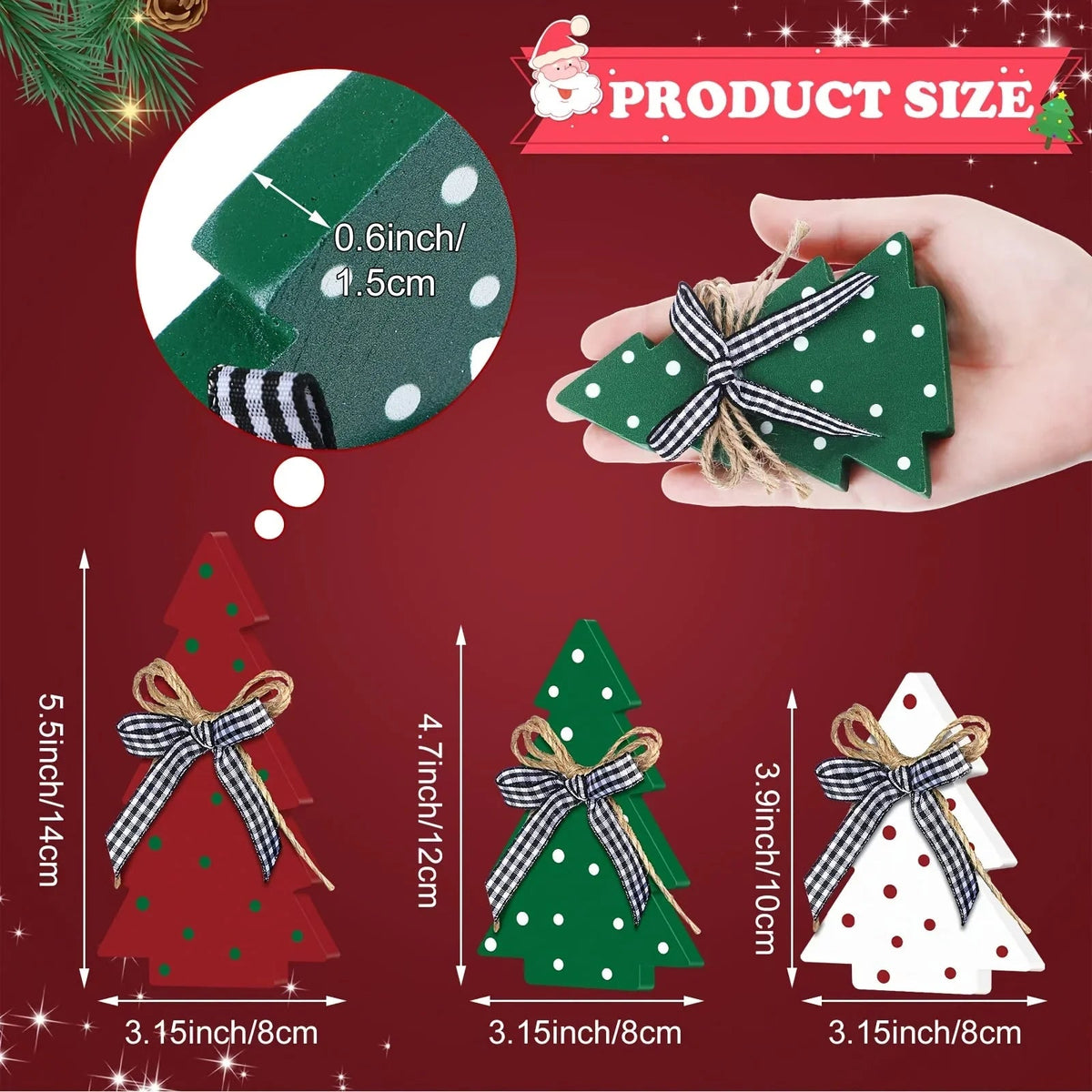 Christmas Tiered Tray Decoration Set - 3pcs Rustic Wooden Christmas Tree Design with Polka Dot Elements Table Centerpieces - Farmhouse Style Freestanding Display for Coffee Bar, Dining Table, Fireplace Mantel, Living Room Boo House Of Avana [[SKU:HOA-WAL-043]]